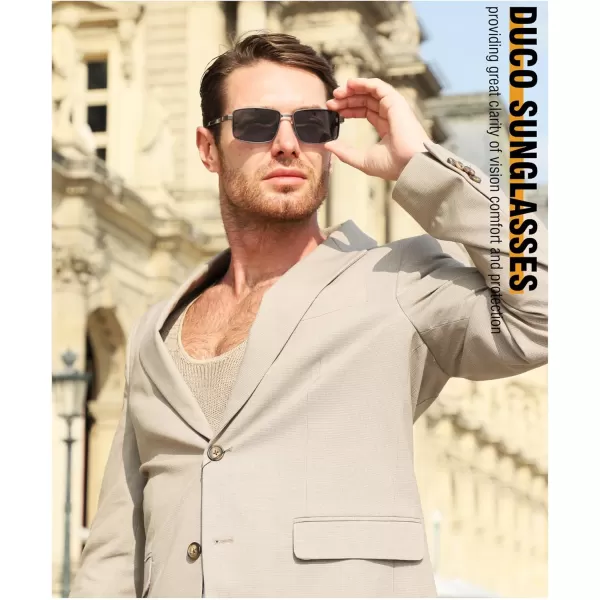 DUCO Retro Rectangular Polarized Sunglasses for Men Trendy Carbon Fiber ShadesGunmetal Frame Grey Lens