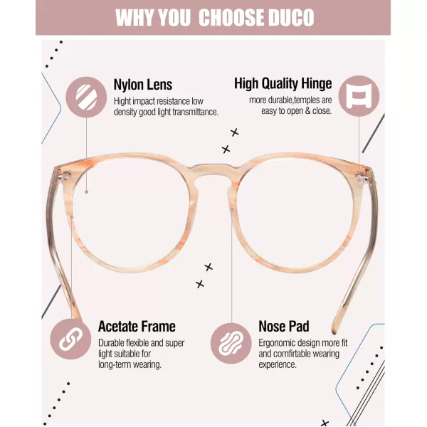 DUCO Retro Round Blue Light Glasses For Men Women Blue Ray Blocking Glasses Computer Gaming Glasses Nylon Lens Acetate Frame Brown 8301Brown