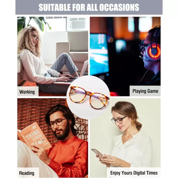 DUCO Retro Round Blue Light Glasses For Men Women Blue Ray Blocking Glasses Computer Gaming Glasses Nylon Lens Acetate Frame Brown 8301Brown Tortoise