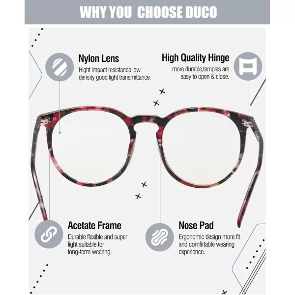 DUCO Retro Round Blue Light Glasses For Men Women Blue Ray Blocking Glasses Computer Gaming Glasses Nylon Lens Acetate Frame Brown 8301Colorful