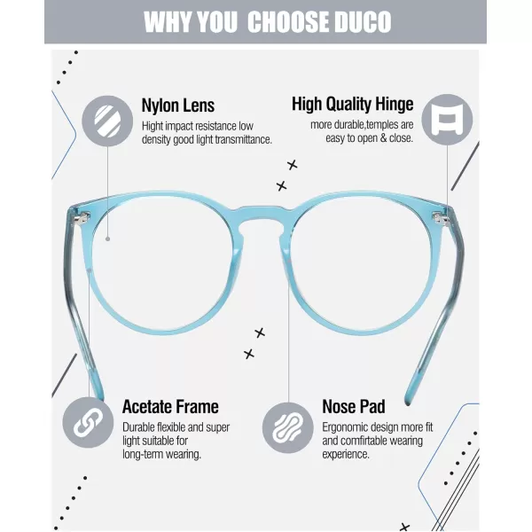DUCO Retro Round Blue Light Glasses For Men Women Blue Ray Blocking Glasses Computer Gaming Glasses Nylon Lens Acetate Frame Brown 8301Green
