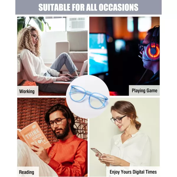 DUCO Retro Round Blue Light Glasses For Men Women Blue Ray Blocking Glasses Computer Gaming Glasses Nylon Lens Acetate Frame Brown 8301Transparent Blue