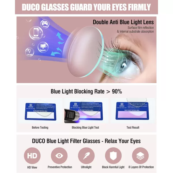 DUCO Retro Round Blue Light Glasses For Men Women Blue Ray Blocking Glasses Computer Gaming Glasses Nylon Lens Acetate Frame Brown 8301Transparent Pink