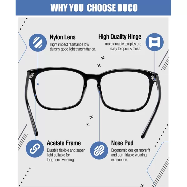 DUCO Retro Square Blue Light Glasses For Men Blue Ray Blocking Glasses Computer Gaming Glasses Nylon Lens Acetate Frame Black 83028302black