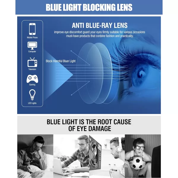 DUCO Retro Square Blue Light Glasses For Men Blue Ray Blocking Glasses Computer Gaming Glasses Nylon Lens Acetate Frame Black 83028302black