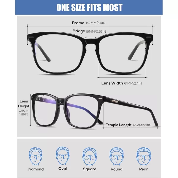 DUCO Retro Square Blue Light Glasses For Men Blue Ray Blocking Glasses Computer Gaming Glasses Nylon Lens Acetate Frame Black 83028302black