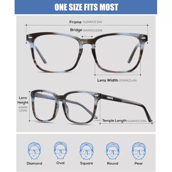 DUCO Retro Square Blue Light Glasses For Men Blue Ray Blocking Glasses Computer Gaming Glasses Nylon Lens Acetate Frame Black 8302Blue