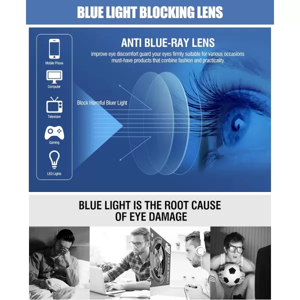 DUCO Retro Square Blue Light Glasses For Men Blue Ray Blocking Glasses Computer Gaming Glasses Nylon Lens Acetate Frame Black 8302Blue