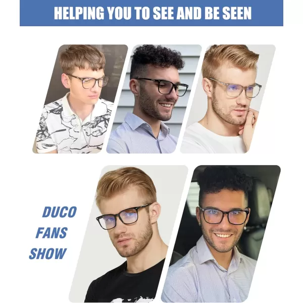 DUCO Retro Square Blue Light Glasses For Men Blue Ray Blocking Glasses Computer Gaming Glasses Nylon Lens Acetate Frame Black 8302Blue