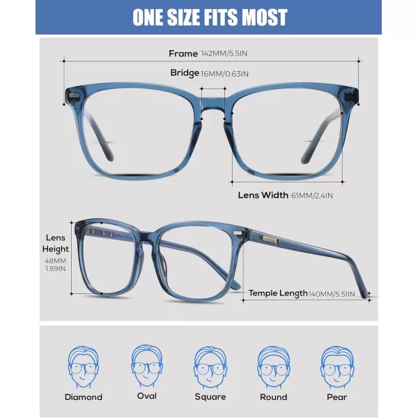 DUCO Retro Square Blue Light Glasses For Men Blue Ray Blocking Glasses Computer Gaming Glasses Nylon Lens Acetate Frame Black 8302Transparent Blue