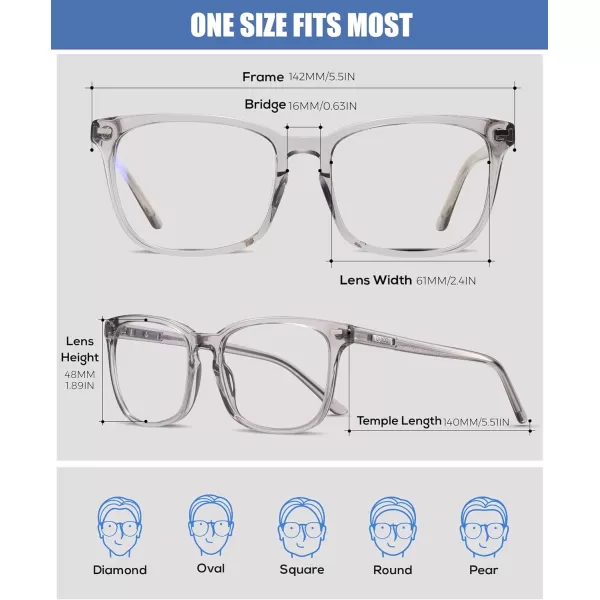 DUCO Retro Square Blue Light Glasses For Men Blue Ray Blocking Glasses Computer Gaming Glasses Nylon Lens Acetate Frame Black 8302Transparent Grey
