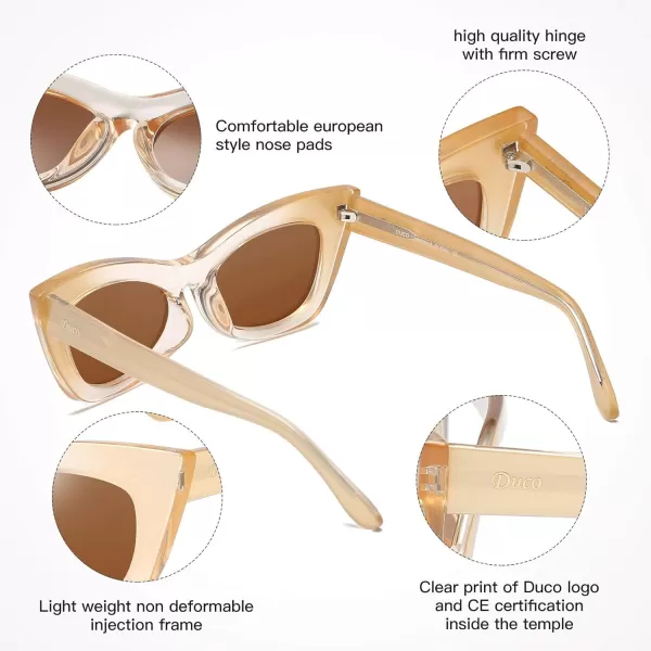 DUCO Small Cat Eye Sunglasses for Women Retro Polarized Narrow Sun Glasses W005ChampagneBrown