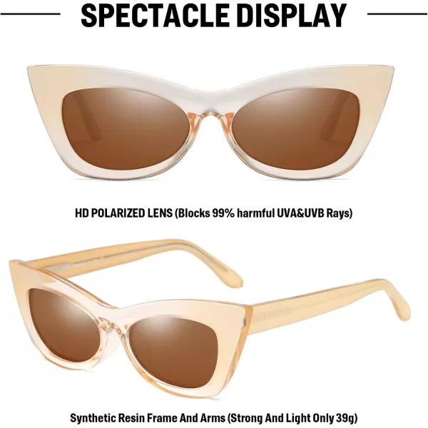 DUCO Small Cat Eye Sunglasses for Women Retro Polarized Narrow Sun Glasses W005ChampagneBrown