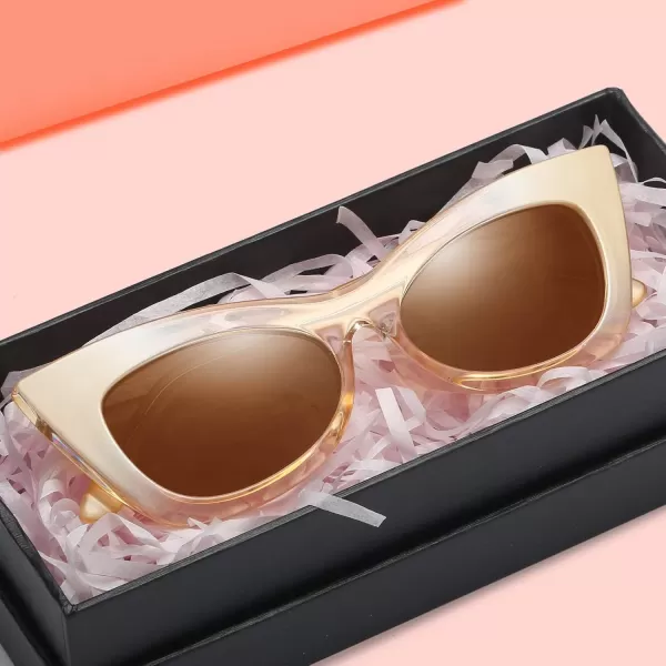 DUCO Small Cat Eye Sunglasses for Women Retro Polarized Narrow Sun Glasses W005ChampagneBrown