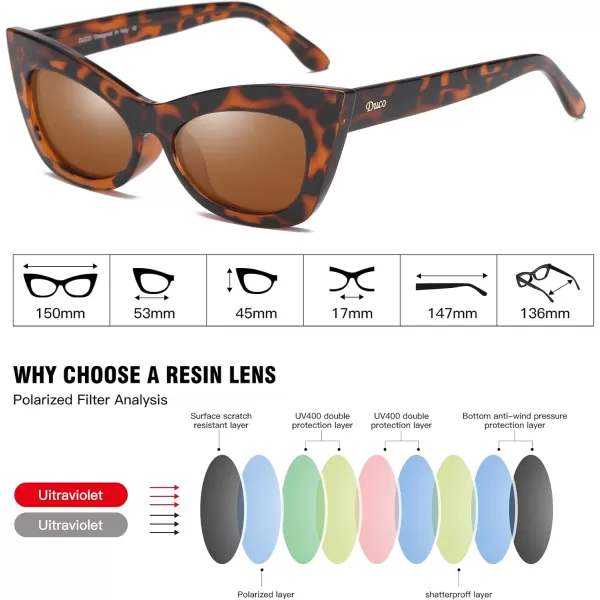DUCO Small Cat Eye Sunglasses for Women Retro Polarized Narrow Sun Glasses W005TortoiseBrown