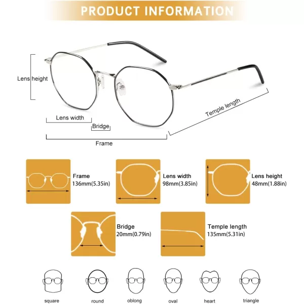 DUCO Small Round Blue Light Glasses For Women Men Blue Ray Blocking Glasses 8215309silver