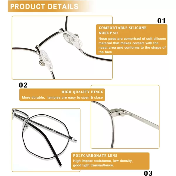 DUCO Small Round Blue Light Glasses For Women Men Blue Ray Blocking Glasses 8215309silver