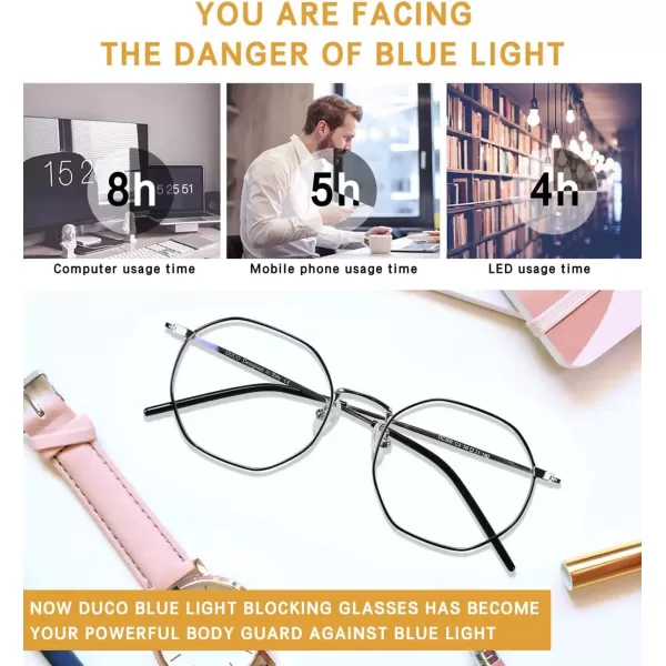 DUCO Small Round Blue Light Glasses For Women Men Blue Ray Blocking Glasses 8215309silver