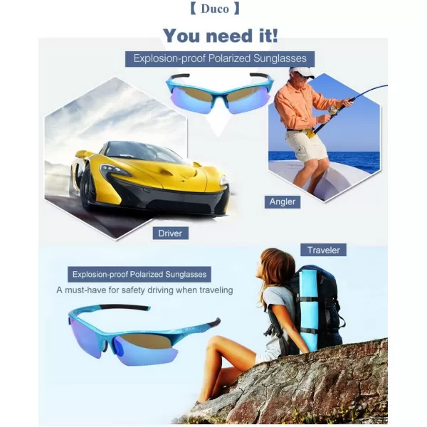 DUCO Sports Sunglasses for Cycling Fishing Golf TR90 Unbreakable Frame