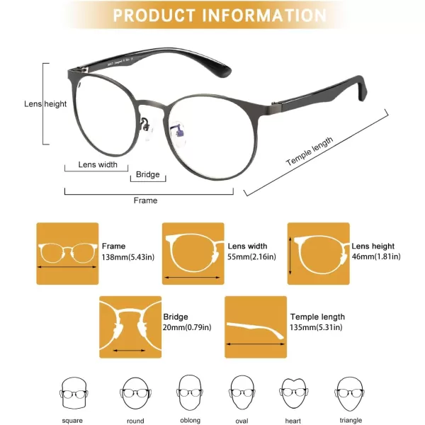 DUCO Unisex Anti Eyestrain Blue Light Blocking Glasses Anti Blue Ray Computer Reading Gaming Glasses DC308Gunmetal
