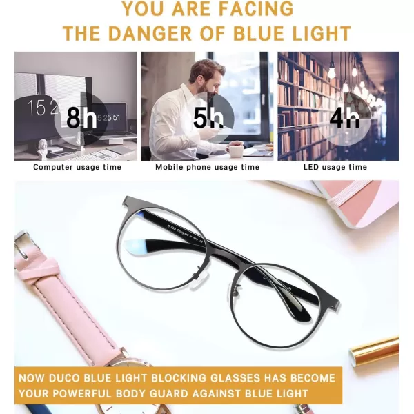 DUCO Unisex Anti Eyestrain Blue Light Blocking Glasses Anti Blue Ray Computer Reading Gaming Glasses DC308Gunmetal