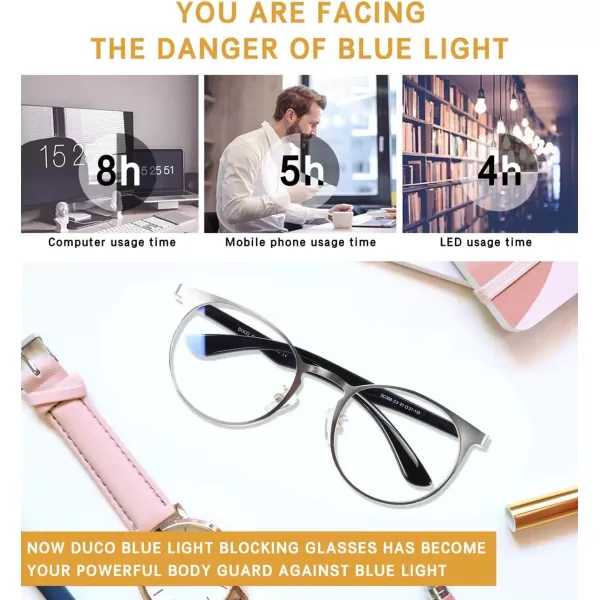 DUCO Unisex Anti Eyestrain Blue Light Blocking Glasses Anti Blue Ray Computer Reading Gaming Glasses DC308Silver