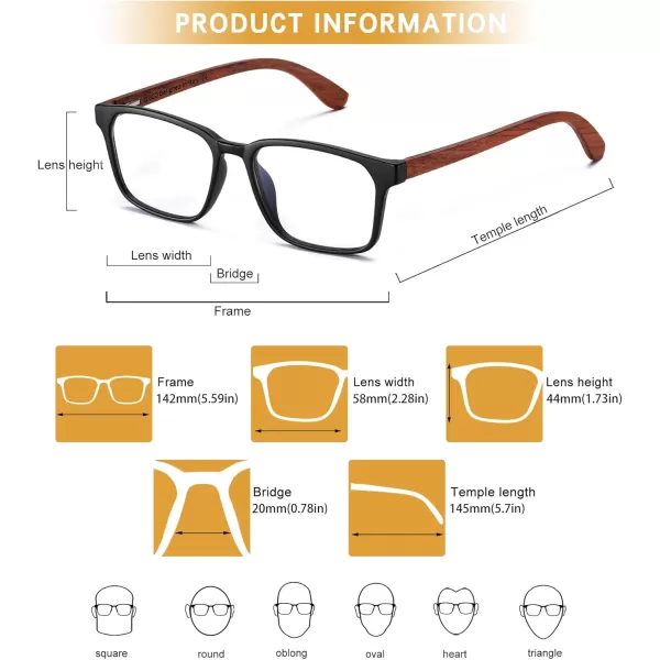DUCO Wooden Computer Blue Light Blocking Glasses for Men Women Reading Gaming TV Phones U400 LensDC5212C1 Matte Black
