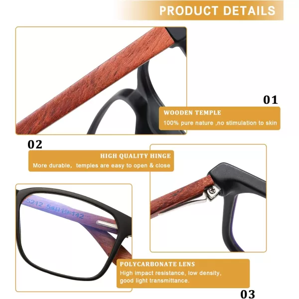DUCO Wooden Computer Blue Light Blocking Glasses for Men Women Reading Gaming TV Phones U400 LensDC5212C1 Matte Black