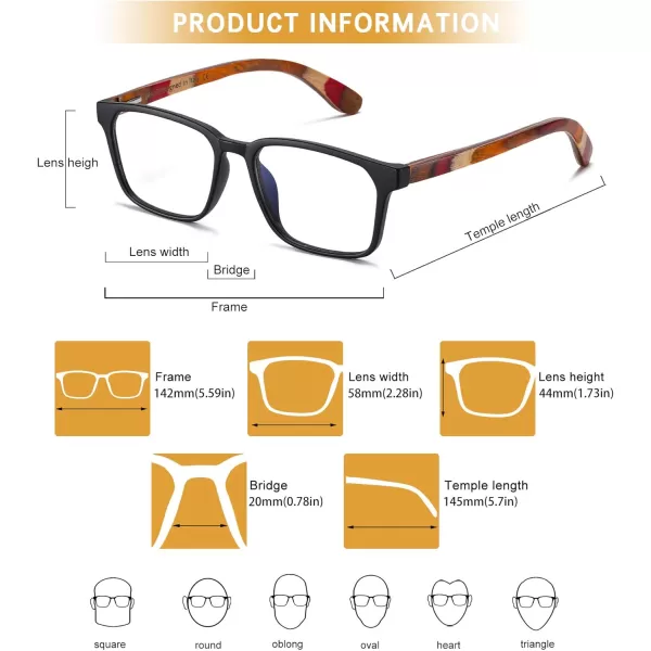 DUCO Wooden Computer Blue Light Blocking Glasses for Men Women Reading Gaming TV Phones U400 LensDC5212C2 Matte Black
