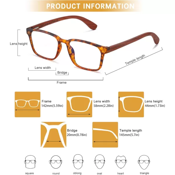 DUCO Wooden Computer Blue Light Blocking Glasses for Men Women Reading Gaming TV Phones U400 LensDC5212C3 Tortoise