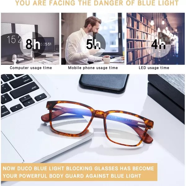 DUCO Wooden Computer Blue Light Blocking Glasses for Men Women Reading Gaming TV Phones U400 LensDC5212C3 Tortoise