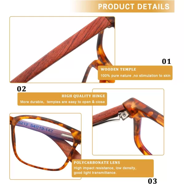 DUCO Wooden Computer Blue Light Blocking Glasses for Men Women Reading Gaming TV Phones U400 LensDC5212C3 Tortoise