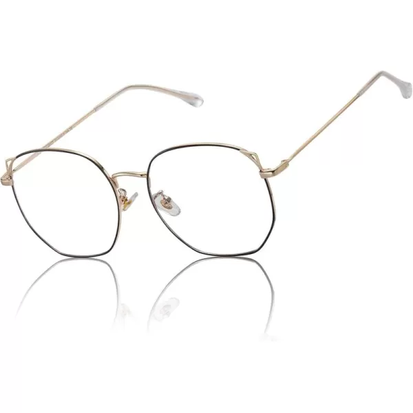 DUCO Blue Light Glasses for Women Men Computer Blue Ray Blocking Glasses Cute Retro Round Eyeglasses Frame 8217Black Gold