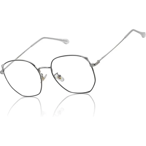 DUCO Blue Light Glasses for Women Men Computer Blue Ray Blocking Glasses Cute Retro Round Eyeglasses Frame 8217Black Silver