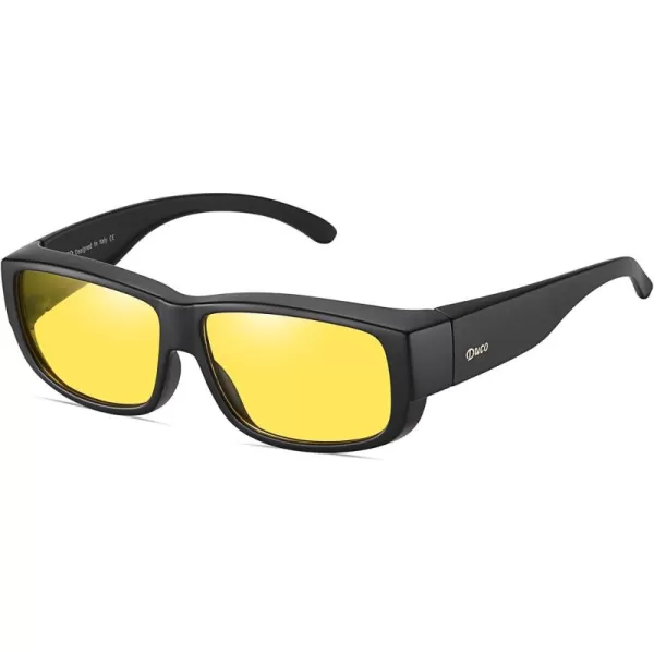 DUCO Fit Over Glasses Unisex Wraparound Polarized Sunglasses for Men Women Anti Glare Wear Over Glasses 8956Black Frame Night Vision Lens