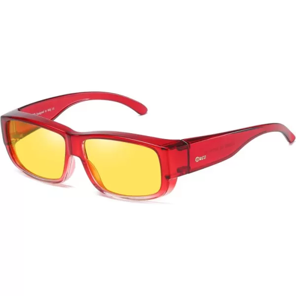 DUCO Fit Over Glasses Unisex Wraparound Polarized Sunglasses for Men Women Anti Glare Wear Over Glasses 8956Wine Red Frame Night Vision Lens