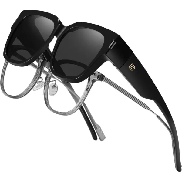 DUCO Fit Over Sunglasses Wraparound Sunglasses Polarized Over Glasses Sunglasses For Men Women UV Protection DC8970Black Frame Grey Lens