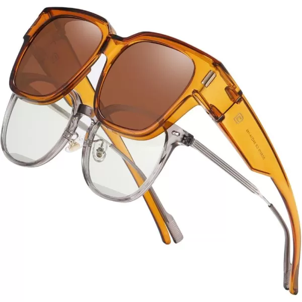 DUCO Fit Over Sunglasses Wraparound Sunglasses Polarized Over Glasses Sunglasses For Men Women UV Protection DC8970Transparent Brown