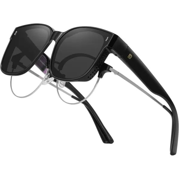 DUCO Fit Over Sunglasses for Men Women Wear Over Glasses Retro Wrap Around Polarized Sun Glasses UV400 ProtectionBblack Frame Grey Lens