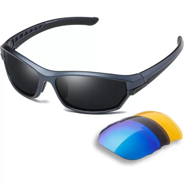 DUCO Polarized Sports Sunglasses with 5 Interchangeable Lenses for Men Women Cycling Running Driving Fishing Glasses