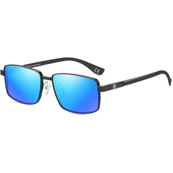 DUCO Retro Rectangular Polarized Sunglasses for Men Trendy Carbon Fiber ShadesBlack Frame Blue Lens