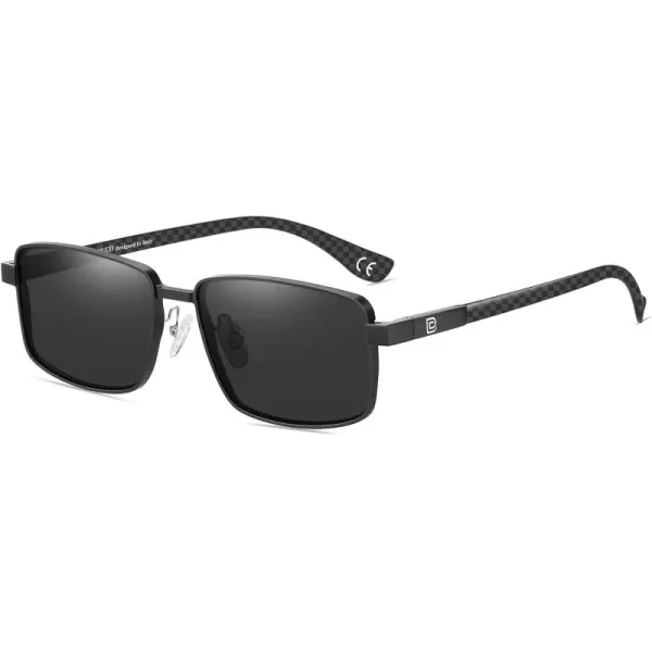 DUCO Retro Rectangular Polarized Sunglasses for Men Trendy Carbon Fiber ShadesBlack Frame Grey Lens
