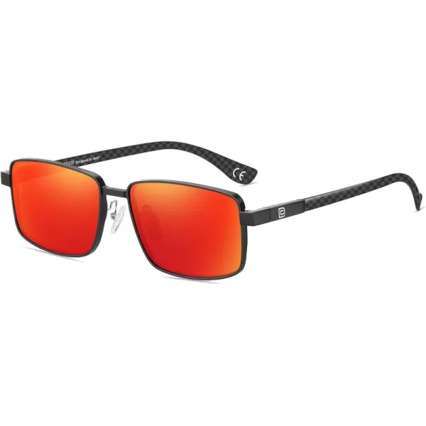 DUCO Retro Rectangular Polarized Sunglasses for Men Trendy Carbon Fiber ShadesBlack Frame Red Lens
