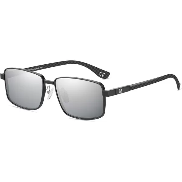 DUCO Retro Rectangular Polarized Sunglasses for Men Trendy Carbon Fiber ShadesBlack Frame Silver Lens