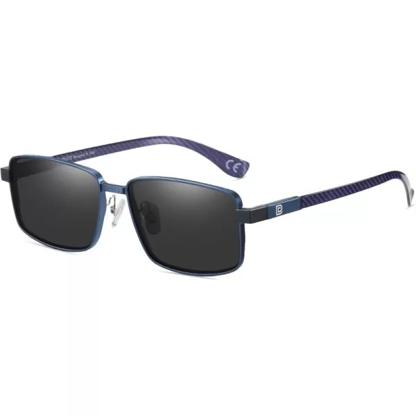DUCO Retro Rectangular Polarized Sunglasses for Men Trendy Carbon Fiber ShadesBlue Frame Blue Temple Grey Lens