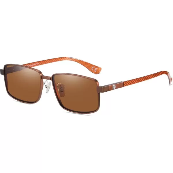 DUCO Retro Rectangular Polarized Sunglasses for Men Trendy Carbon Fiber ShadesBrown Frame Brown Temple Brown Lens