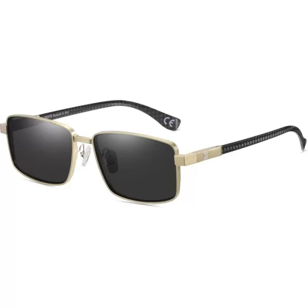 DUCO Retro Rectangular Polarized Sunglasses for Men Trendy Carbon Fiber ShadesGold Frame Black Temple Grey Lens