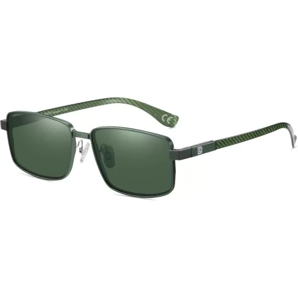 DUCO Retro Rectangular Polarized Sunglasses for Men Trendy Carbon Fiber ShadesGreen Frame Green Temple G15 Lens