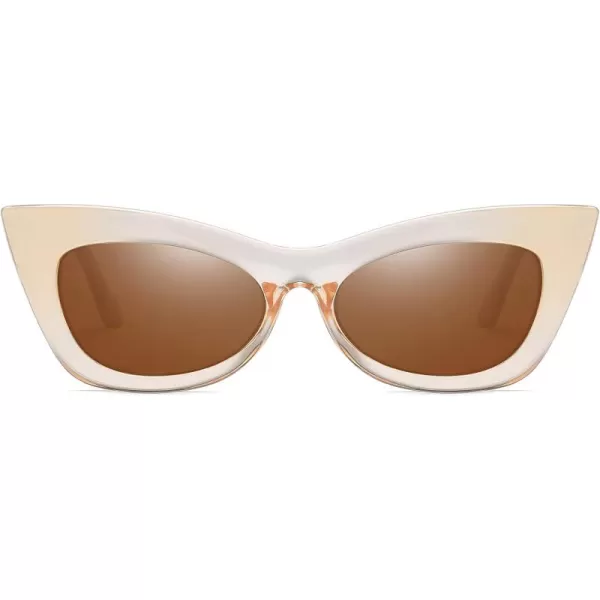DUCO Small Cat Eye Sunglasses for Women Retro Polarized Narrow Sun Glasses W005ChampagneBrown