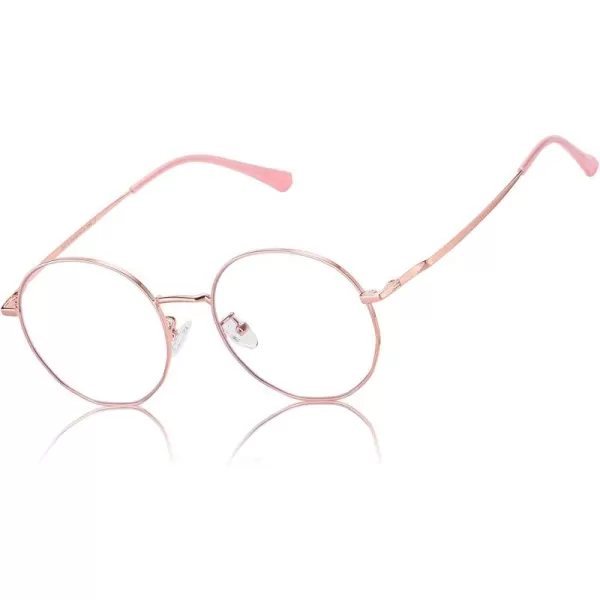 DUCO Small Round Blue Light Glasses For Women Men Blue Ray Blocking Glasses 8215Rose Gold